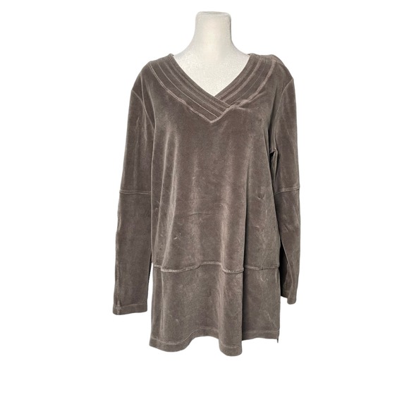 Soft‎ Surroundings Velour Sweatshirt Tunic Pullover Taupe Women Medium Soft Cozy - Picture 1 of 10